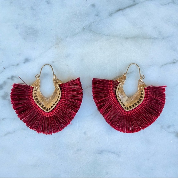 Anthropologie Merlot Red and Gold Statement Earrings - Picture 11 of 11